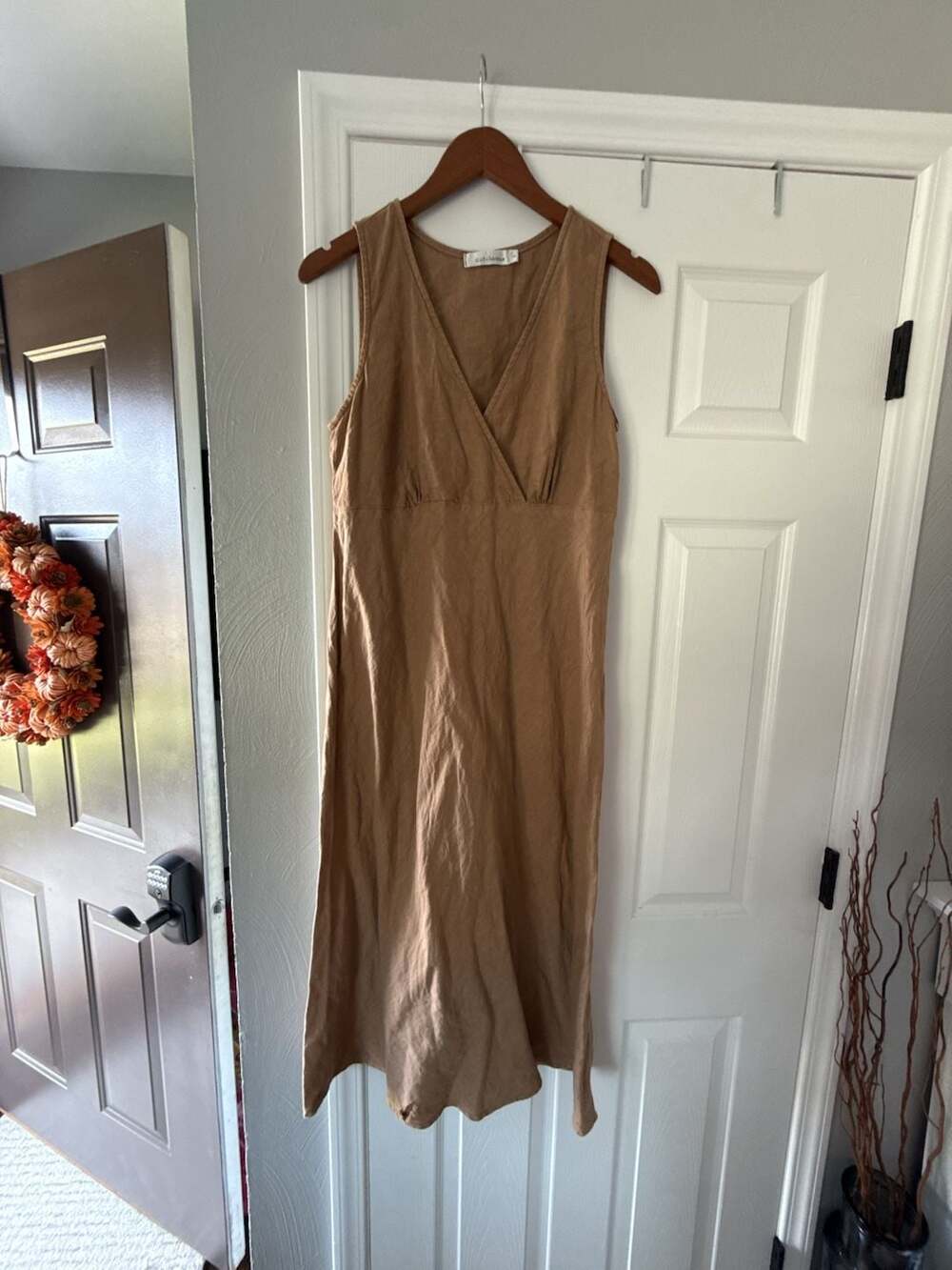 cut loose Midi Dress Size S Brown Linen V-Neck Sleeveless